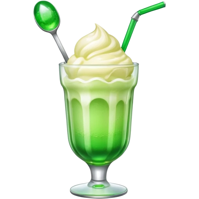 Create an emoji with a clear rounded glass, bright transparent green soda, vanilla ice cream scoop
 emoji