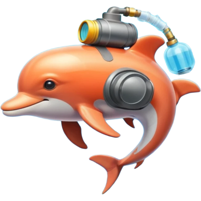 A brave dolphin in diver mask and oxygen tank on its back, exploring coral

 emoji