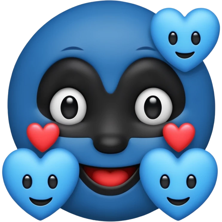 black smiling face with three blue hearts emoji