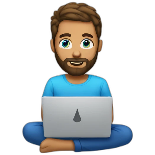 man with blue eyes bun and beard at a laptop emoji