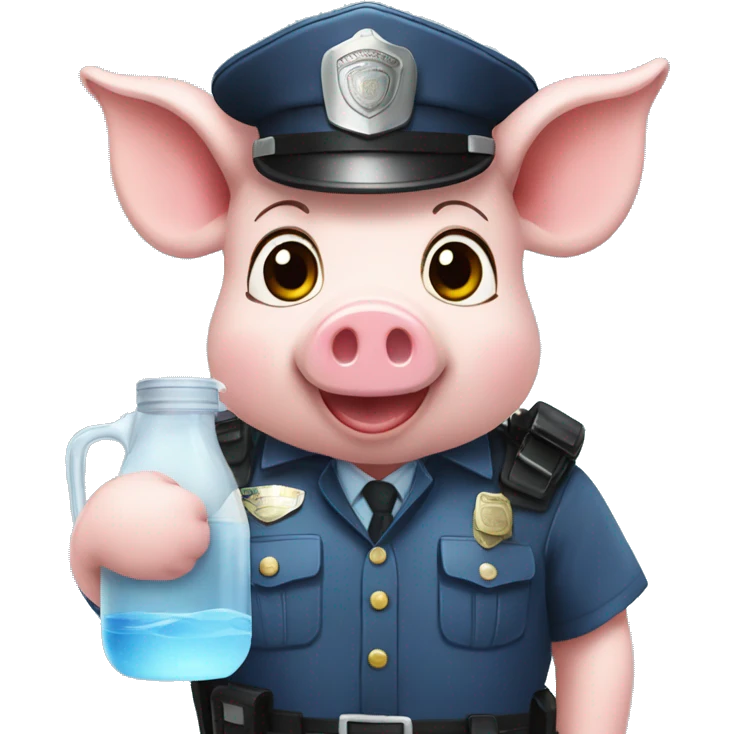 piggies in police outfit with water jug emoji