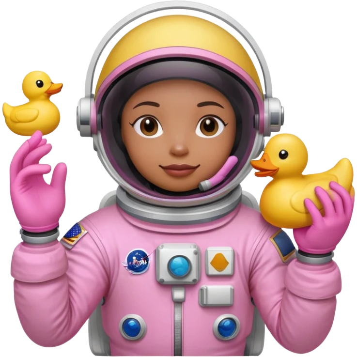 Astronaut in pink holding a duck emoji