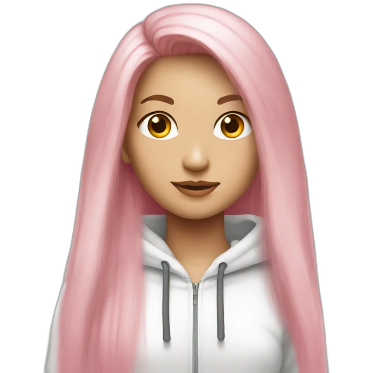 Long straight pink hair white girl in white hoodie emoji