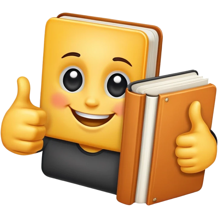 a little book smiling and giving a thumb up emoji