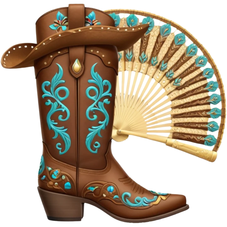 Cowboy boots in front of an open hand held fan emoji
