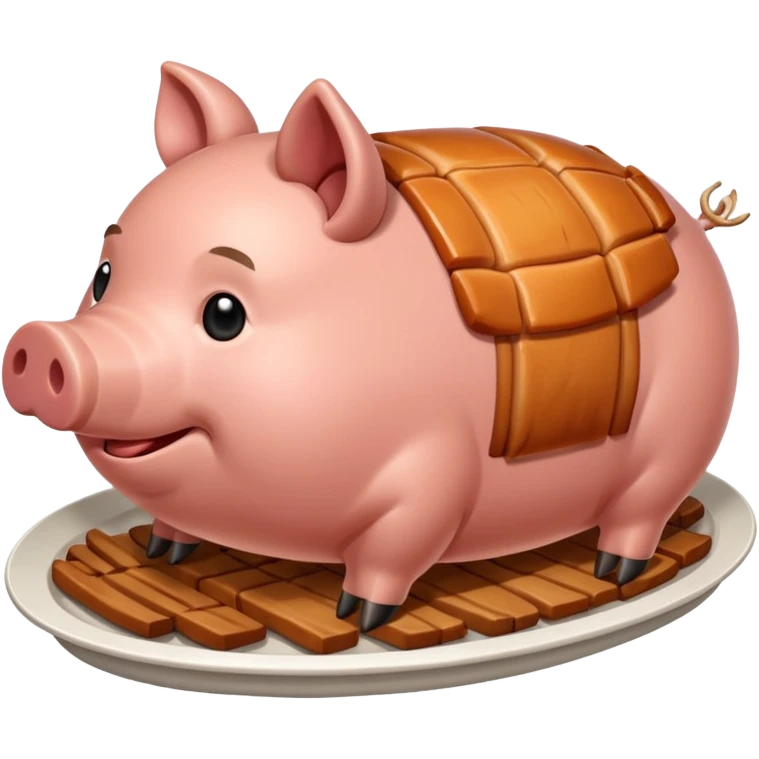 Create an emoji-style whole lechon. Crispy shiny roasted pig on a platter, festive and simple emoji