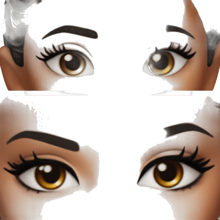 Alexa Demie from euphoria : warm brown eyes, bold black sharp eyeliner, sparkly rhinestones on eyes, dark arched brows, full nude-berry lips, light skin, high cheekbones, sleek dark brown long straight hair in ponytail.

 emoji