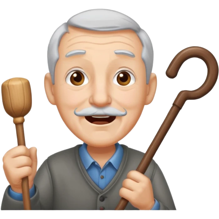 A grey-hair grandpa fan with cane in hand, cheer loudly with youthful spirit. emoji
