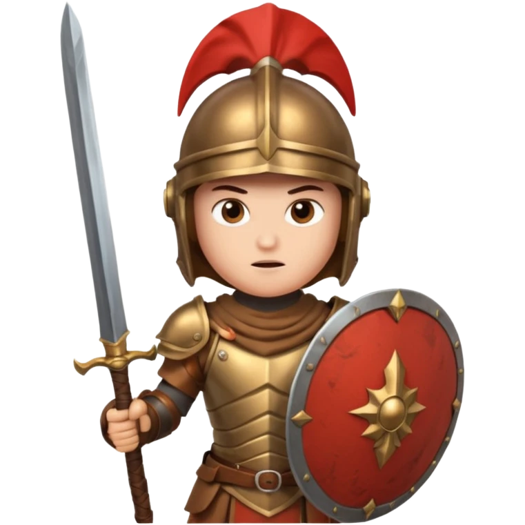 An emoji of the Roman god Mars. He is a warrior with a helmet and armor, holding a sword and shield, with a fierce expression. emoji