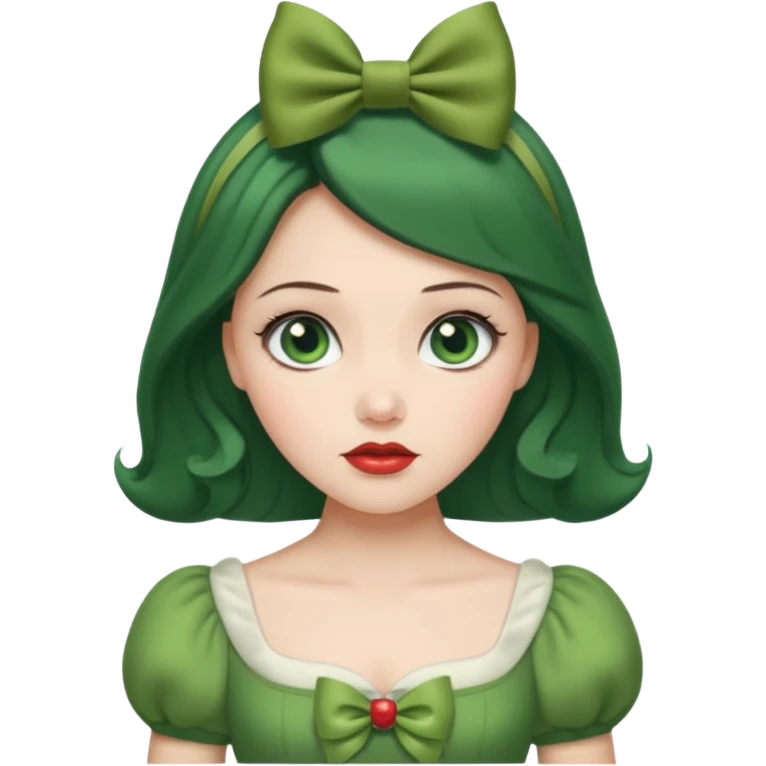 snow white with green dress hair bow and green eyes emoji
