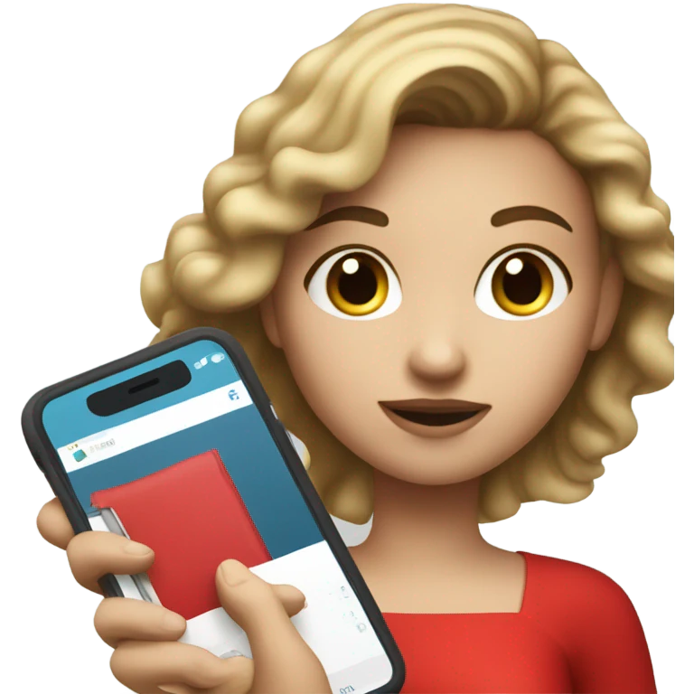 a light skin girl in red dress hold phone emoji