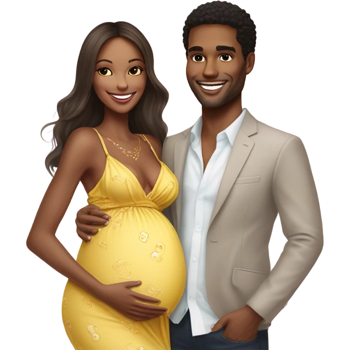 Realistic Photo of a Victoria secret model pregnant posing with a male model at her baby shower infront of a flower arch in blue emoji