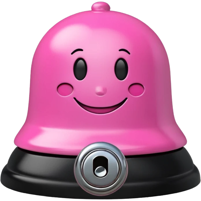 pink call bell with chrome knob on top and black base with smiley face on it emoji