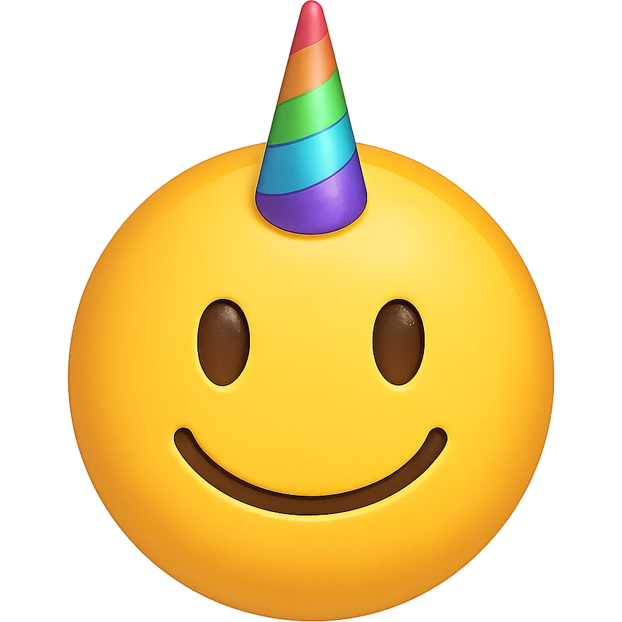 yellow face with rainbow unicorn horn emoji, digital illustration emoji