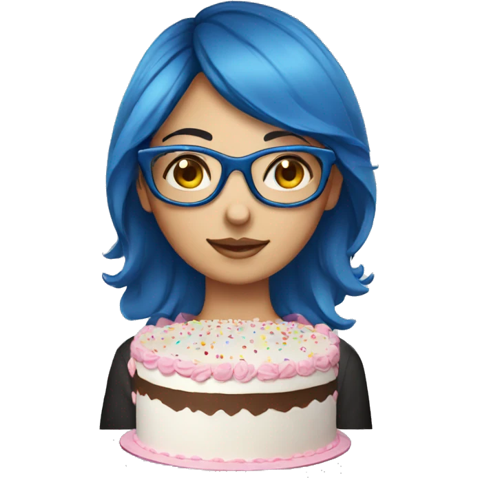 Blue head brunette girl wearing specs making a big cake  emoji
