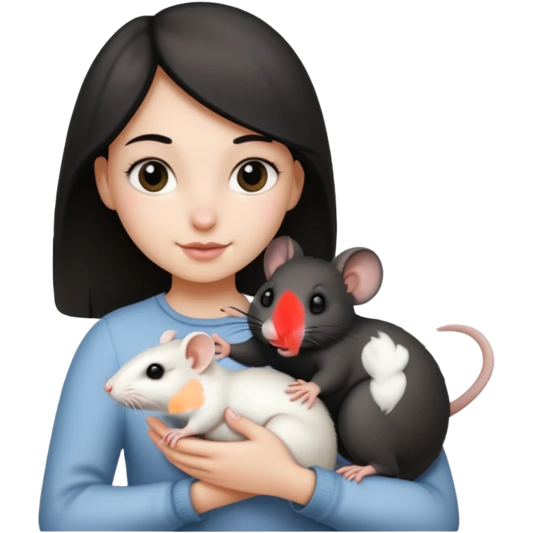 Девочка с двумя крысами на руках белой и чёрной emoji