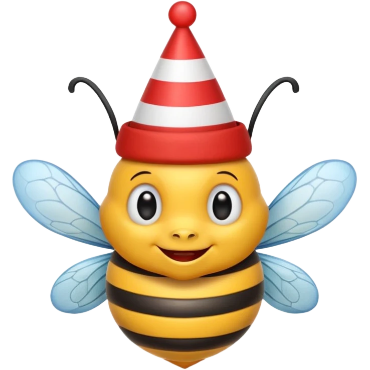 Bees with red Birthday Hat, Happy bee with striped party hat emoji