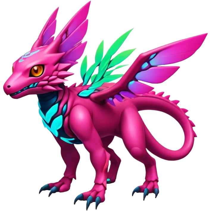 Tropical futuristic lush warm-colored colorful neon Fakémon-Digimon-Trico-Vernid-creature emoji