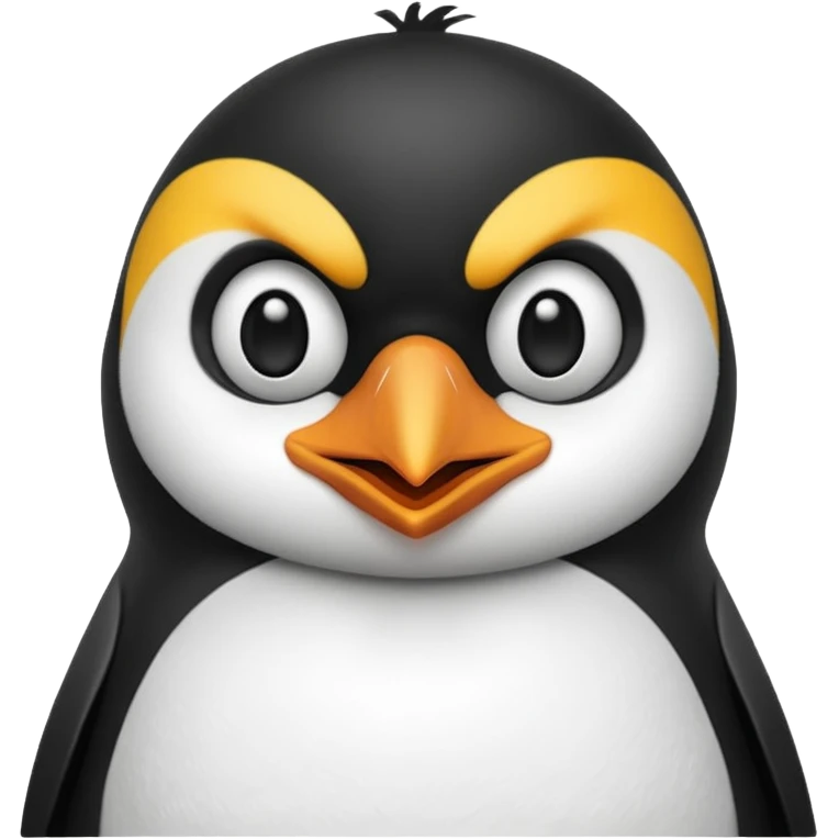 A penguin smiling with angry eyebrows emoji