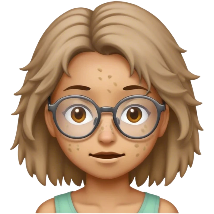 Girl with pimples and glasses and ratty hair emoji