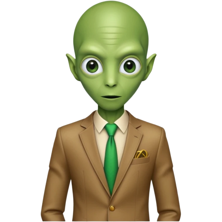 Green tall alien wearing Louis Vutton suit emoji
