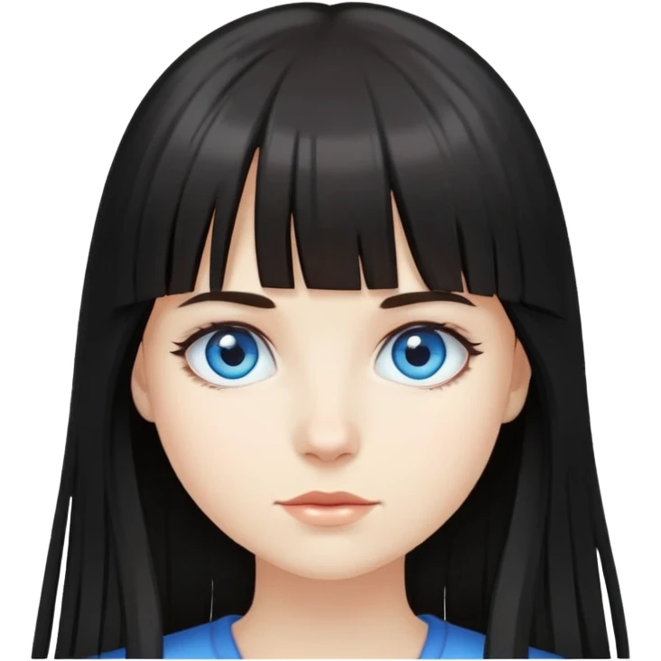 Dark long hair fringe girl with blue eyes emoji