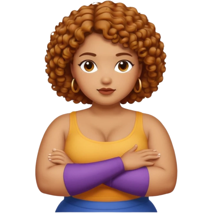 Curvy caramel skin woman with short curly natural hair arms Folded emoji