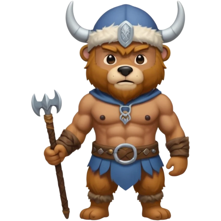 a cartoon Viking fully body bear with horned cap emoji