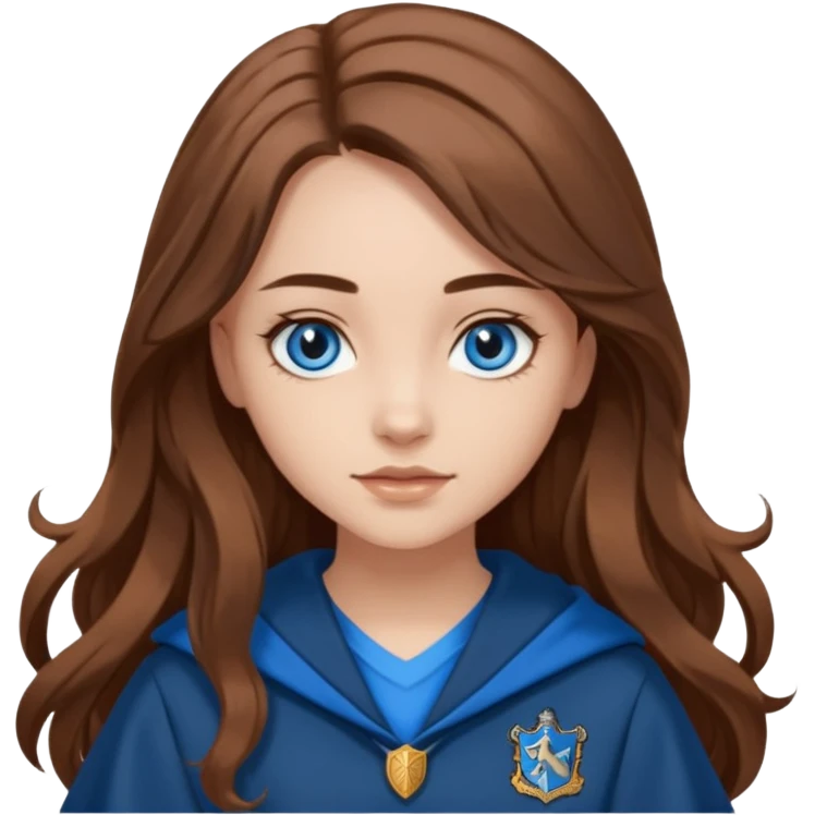 gorgeous Girl with light skin, blue eyes, long brown hair, wears a ravenclaw outfit emoji
