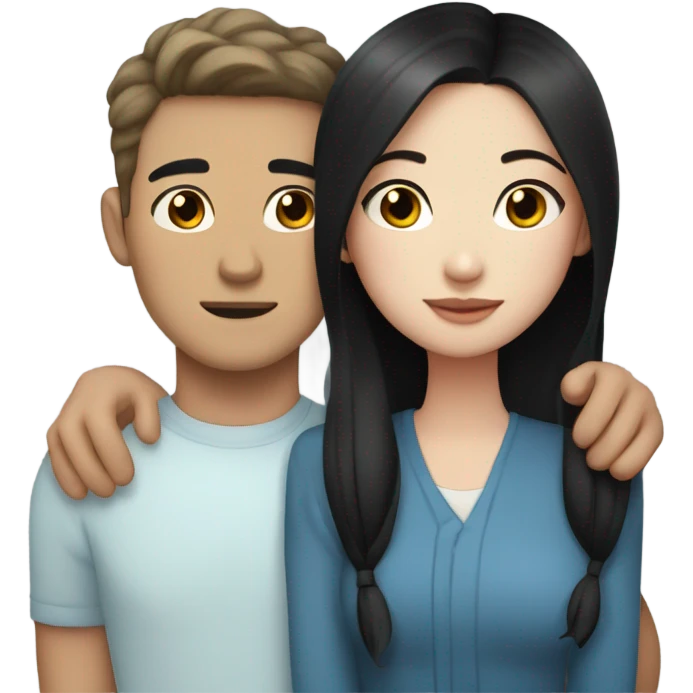 Light skin Asian man and black haired white freckles and blue eyes girl hugging  emoji