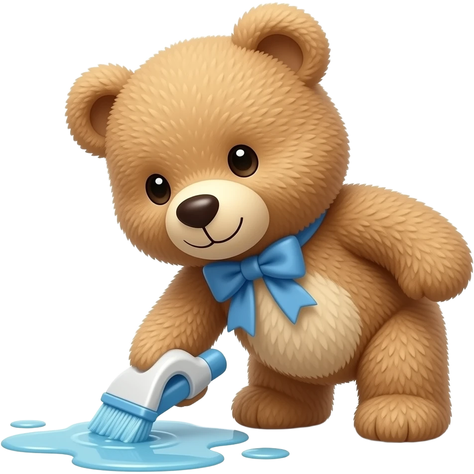 teddy bear cleaning spilled water on the floor emoji
