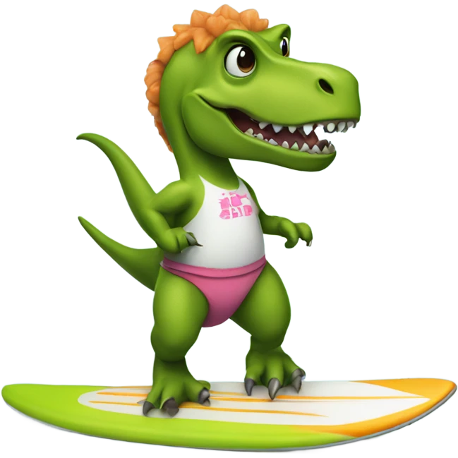T-Rex on surfboard wearing tutu emoji