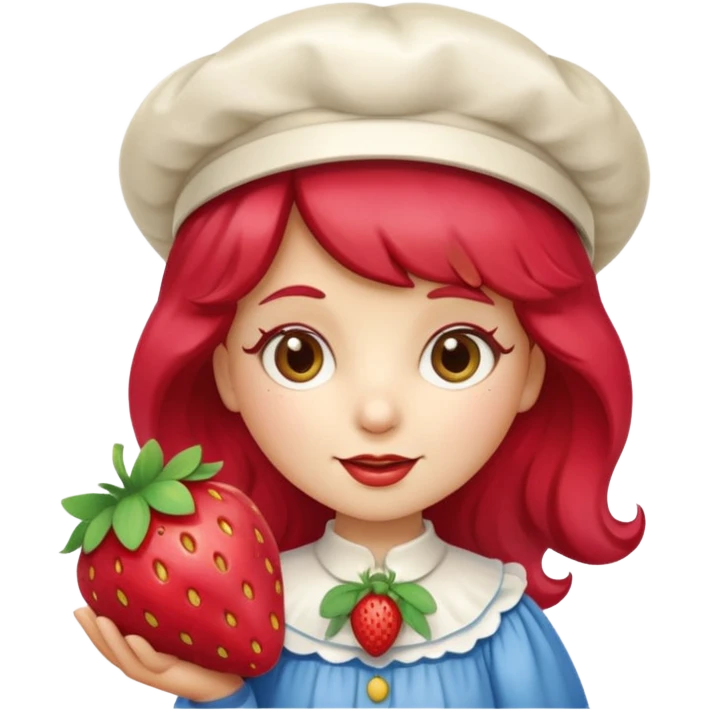 Vintage cartoon character strawberry shortcake hold a strawberry emoji