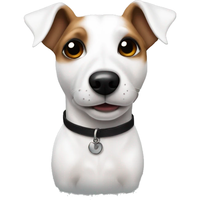 A white Jack Russell Terrier with erect ears and a black stripe under its right eye. emoji
