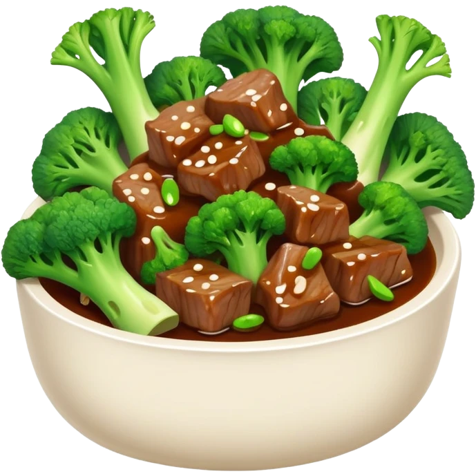 Beef with Broccoli in oyster sauce, simplified emoji style with bold outlines and bright colors, cartoon style stir fried Xi Lan Hua Niu Rou emoji