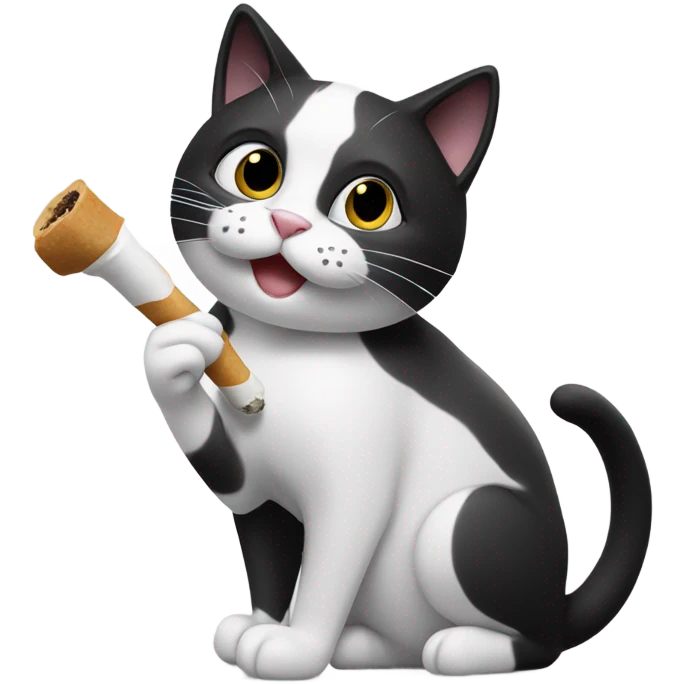 Black and white cat smoking a joint  emoji