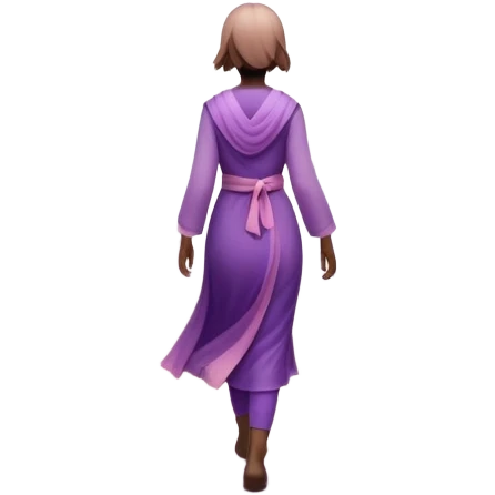 A small figure walks back across a foggy bridge, holding soft pink and purple orbs in each hand—symbolizing compassion and forgiveness. A gentle heart aura trails behind them, showing healing in motion. emoji