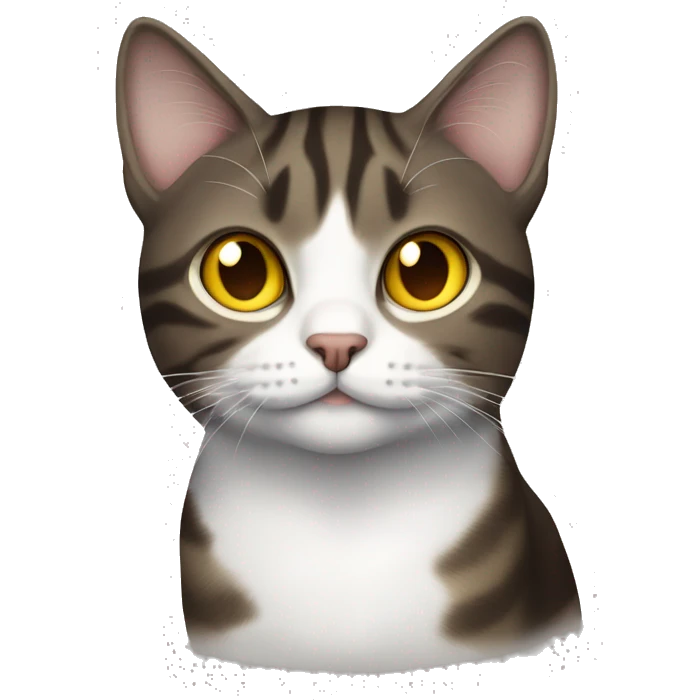 Dark Brown and white tabby cat with yellow eyes emoji