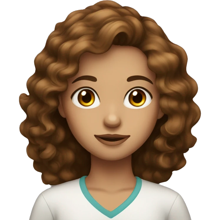 A girl with brown wavy hair almond eyes long eyelashes and brown eyes   emoji