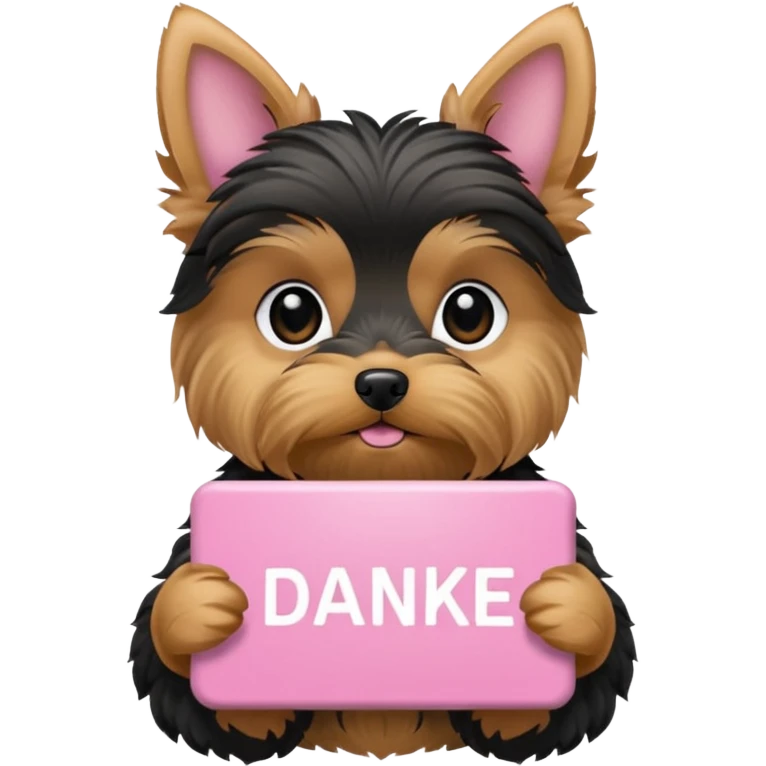 yorkshire dog holding a light pink danke schön sign emoji