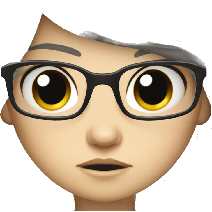angry scowling white little girl, long black hair, wearing glasses, with arms crossed over chest. emoji