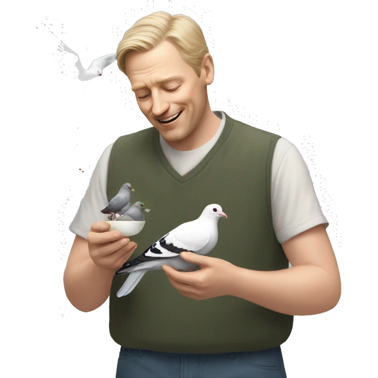 white man feeding pigeons emoji
