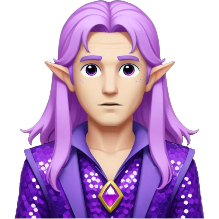 Zeus from Lore Olympus with long lilac hair, purple sequin outfit emoji