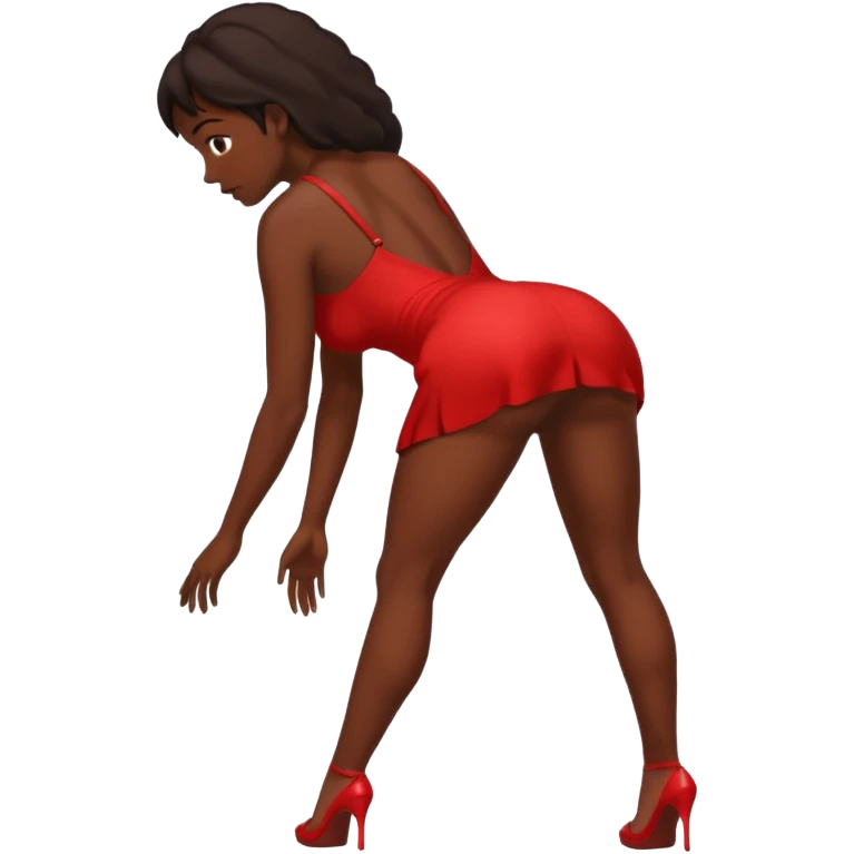 Dark skin nude emoji in short red dress bending over showing ass emoji