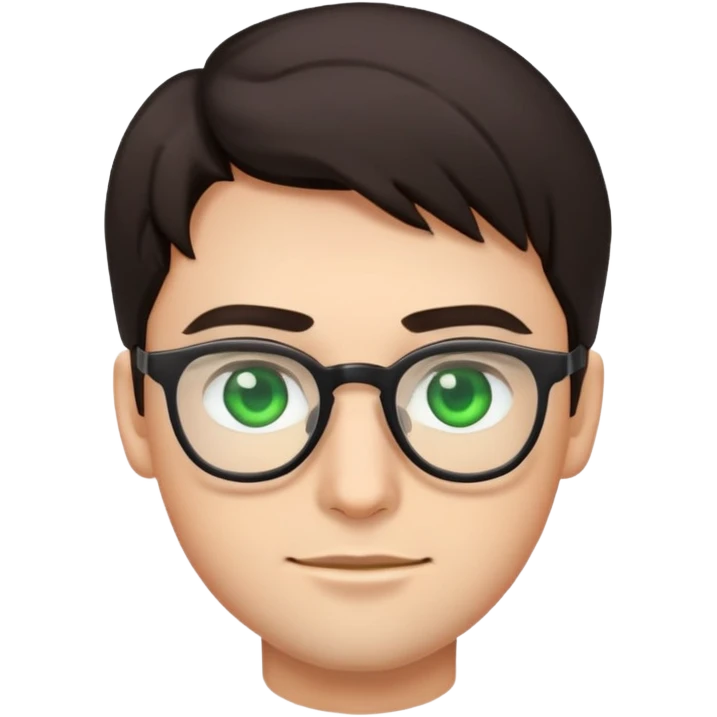 simple young male emoji with dark hair, glasses, green eyes, slight stubble emoji