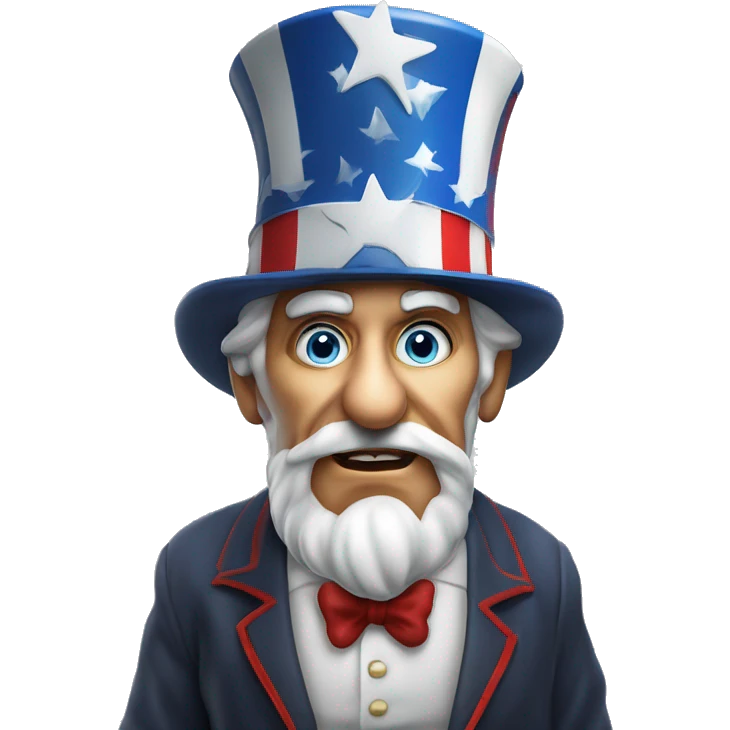 Uncle Sam with pitiful eyes holds a sign at full height waist photorealistic serious emoji