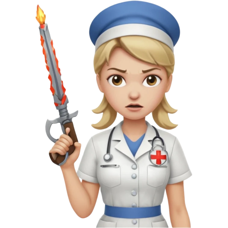 angry dark blonde nurse with a weapon emoji