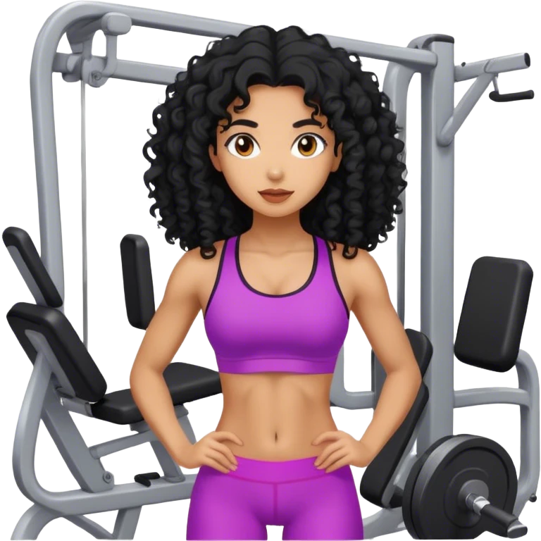 Mixraced girl with curly long black hair at the gym emoji
