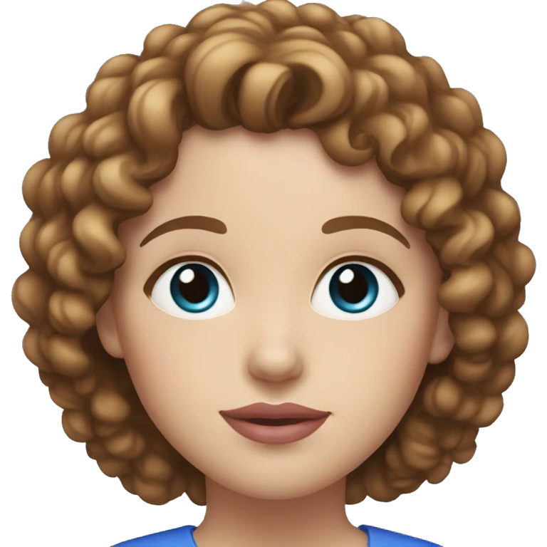 White woman, pink-nude lips, blue eyes, brown curly hair to sholders emoji