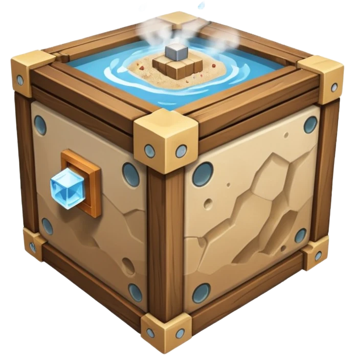 crafting table with tools, stone, wood, glass, sand, steam, water... like a minecraft style cube crafting table 100% like a minecraft table crafting emoji